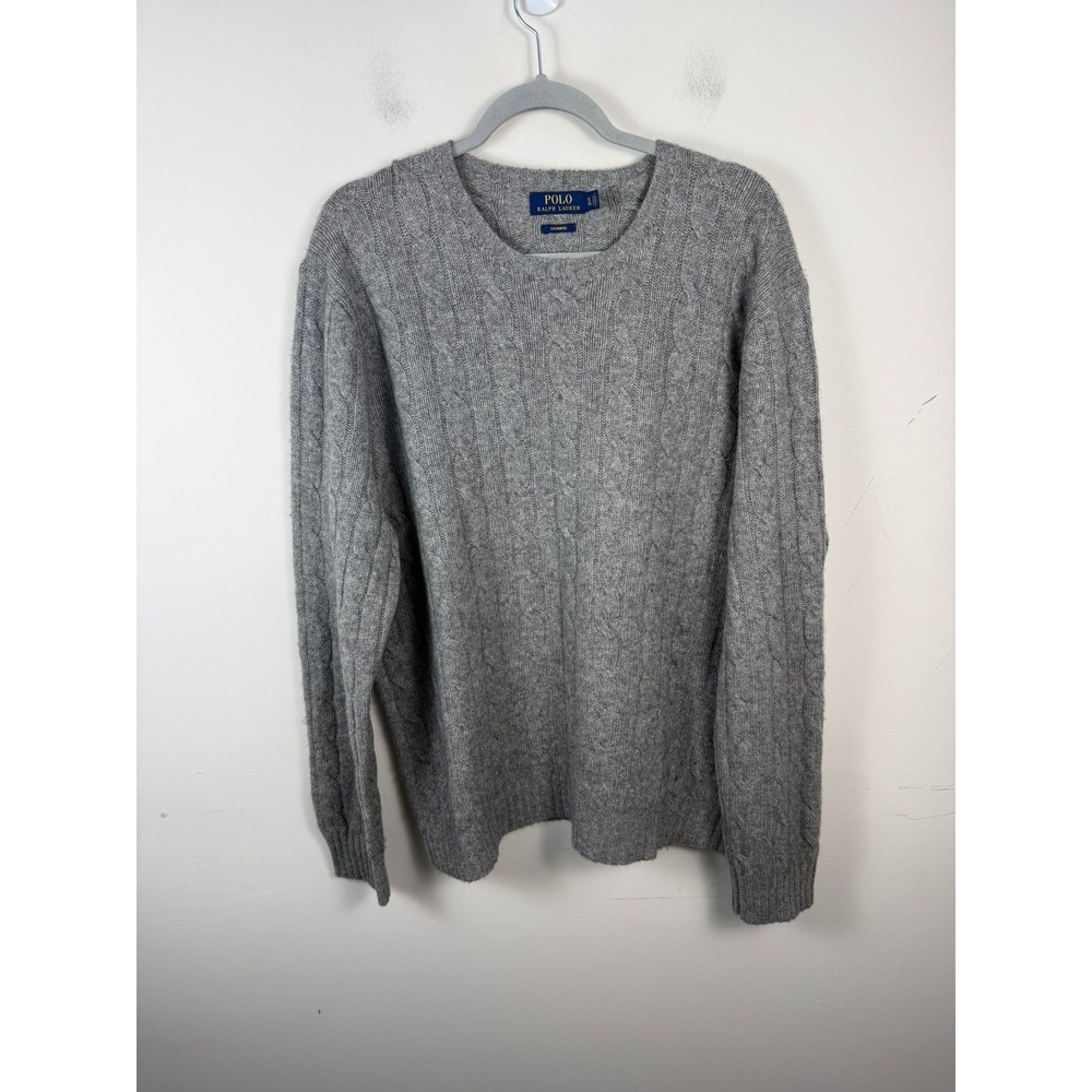 Polo Ralph Lauren Men XL Gray Cable Knit 100% Cashmere Crewneck Sweater Luxury